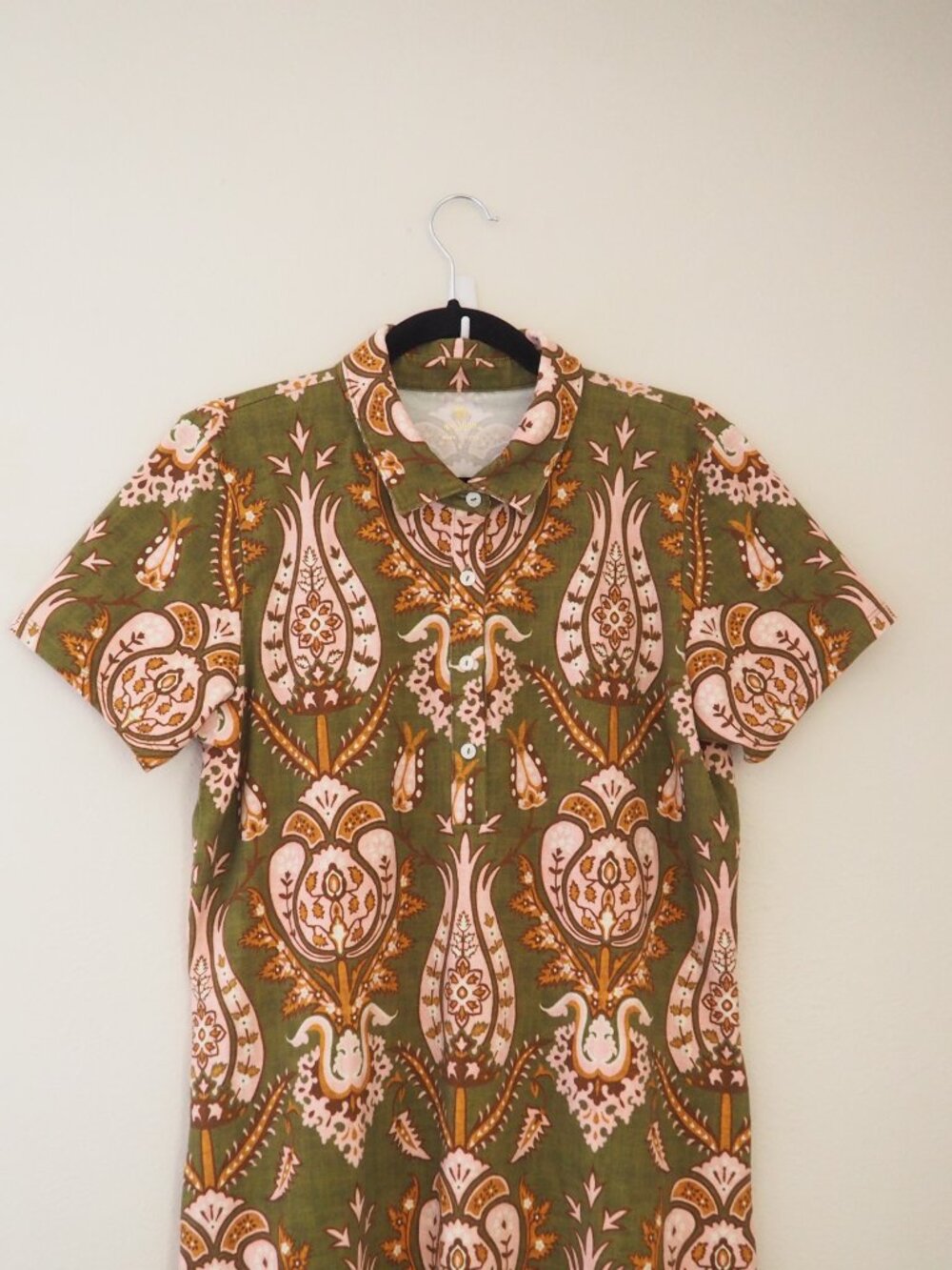 Spartina 449 Devin Polo Mercer House Damask Olive Short Sleeve Dress sz L - Picture 5 of 9